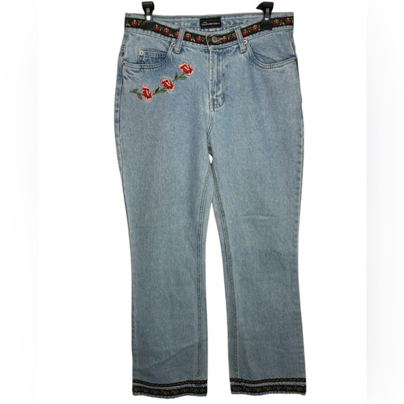 Y2K VTG Embroidered High Waist Boot Cut Light Wash Jeans Size 9 - Picture 1 of 12